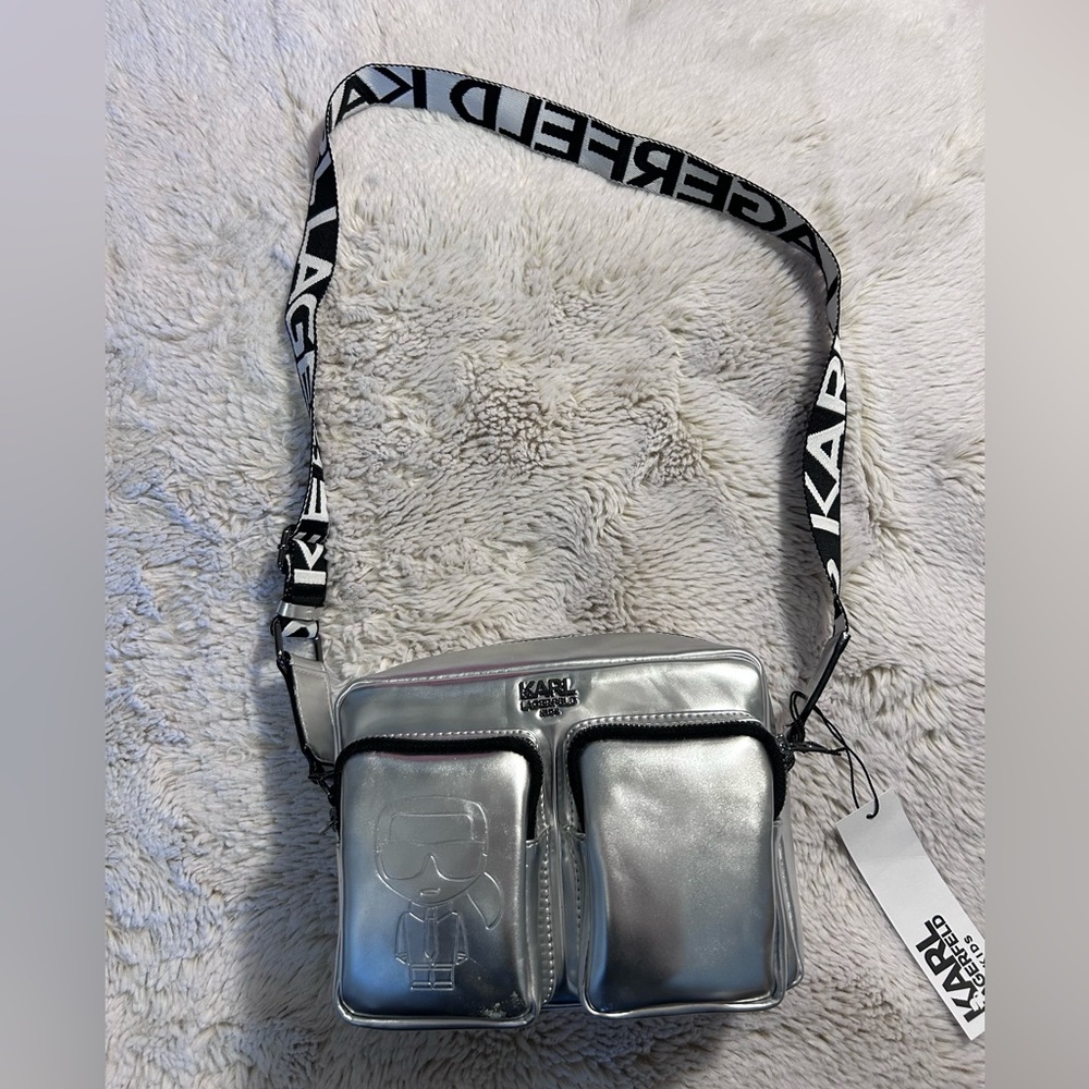 Karl Lagerfeld Kids Shiny Silver Crossbody/Messenger Bag